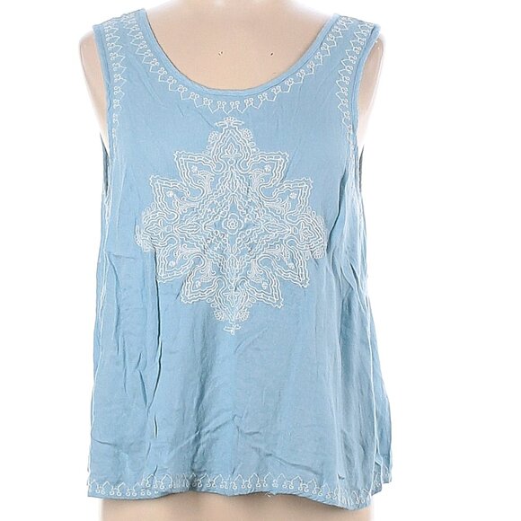 "Buttons" Sleeveless Embroidered in white on Sky Blue background Size L - Picture 1 of 5